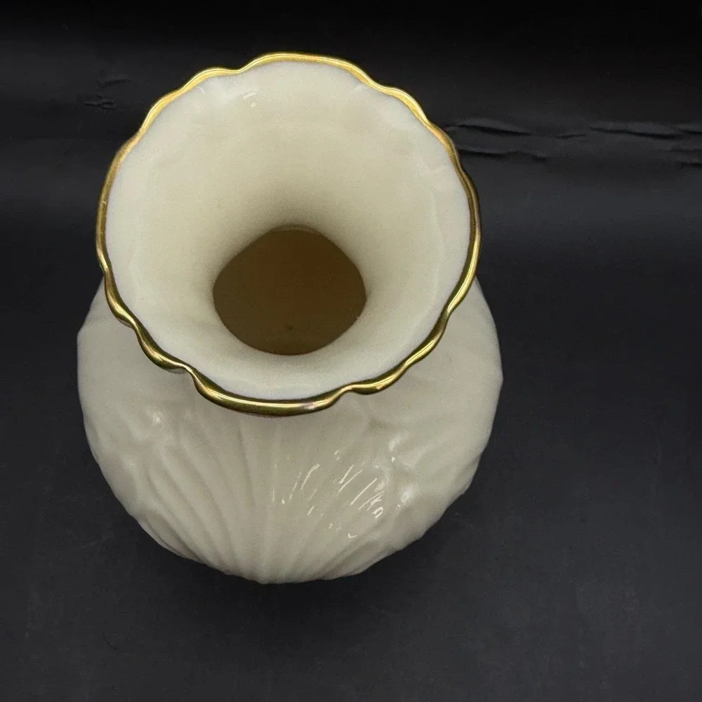 Vtg Lenox 2pc Mixed Lot Ivory Cream 24K Gold Bud Vase Grape Harvest Mini Pitcher
